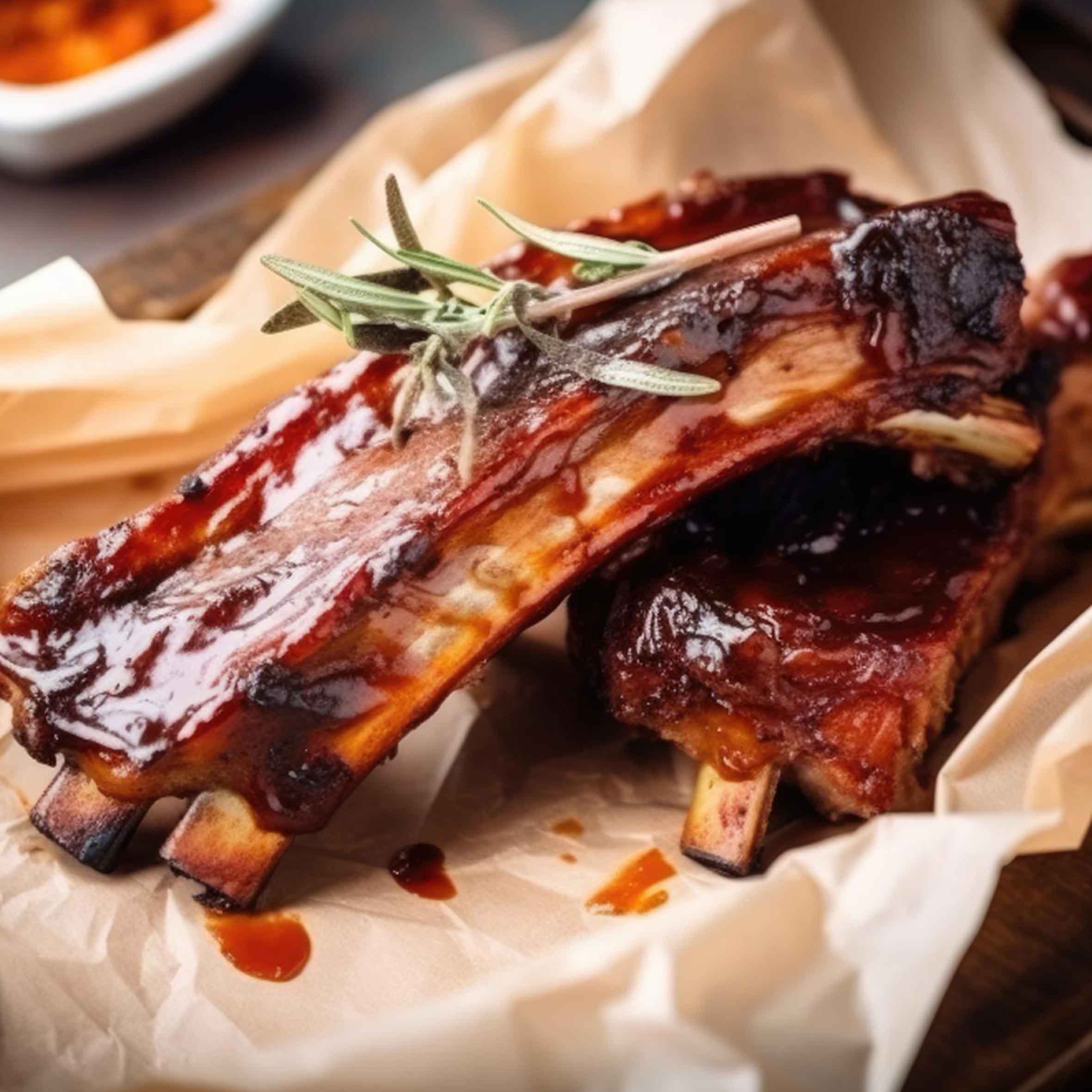 Ribs de porc glacé fumée à chaud